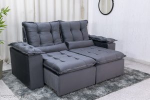 Sofá Retrátil Reclinável Grécia 2.00m Veludo Cinza - Sem Caixa