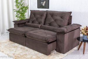 Sofá Retrátil Reclinável Roma 2.00m Veludo Marrom 19 - D28 Soft
