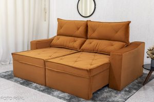 Sofá Retrátil Reclinável Moscou 2.00m Veludo Terracota A62