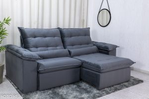 Sofá Retrátil Reclinável Emanuelly 2.00m Veludo Cinza 20 - D28 Soft