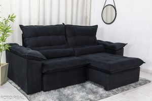 Sofá Retrátil Reclinável Emanuelly 2.30m Veludo Preto 21 - D28 Soft