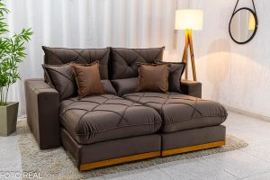 Sofá Retrátil Reclinável Gran Bello 2.00m Veludo Marrom - Molas Ensacadas