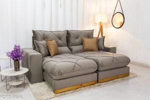 Sofá Retrátil Reclinável Gran Bello 2.30m Veludo Capuccino - Molas Ensacadas
