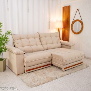 Sofá Retrátil Reclinável Barcelona 2.30m Linho Bege 459 - D33 e Molas Ensacadas Pocket