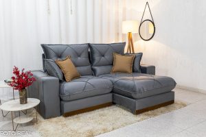 Sofá Retrátil Reclinável Gran Bello 2.50m Veludo Cinza 20 - Molas Ensacadas Pocket