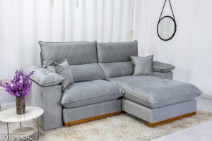 Sofá Retrátil Reclinável Magnum 2.30m Veludo Prata 823 - Molas Ensacadas