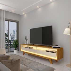 Rack Requinte Larg. 1.72m NaturaleOff C Led 100% MDF para TV até 65 - Gelius