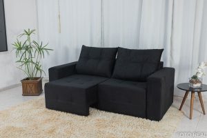 Sofá Retrátil Havaí 1.80m Veludinho Preto 17 - Sem Caixa