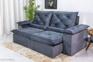 Sofá Retrátil Reclinável Roma 2.00m Veludo Cinza 20 - D28 Soft