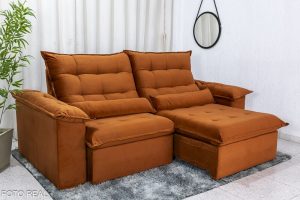 Sofá Retrátil Reclinável Emanuelly 2.00m Veludo Terracota 24 - D28 Soft e Molas bonnel