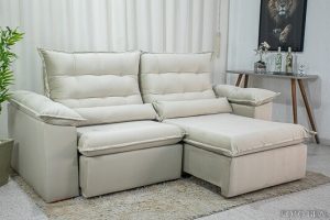 Sofá Retrátil Reclinável Emanuelly 2.00m Veludo Bege 01- D28 Soft