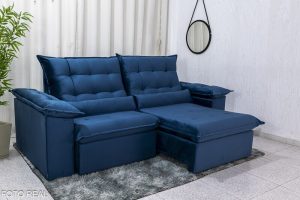 Sofá Retrátil Reclinável Emanuelly 2.30m Veludo Azul - D28 Soft