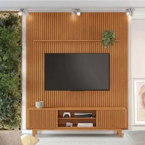 Rack Triunfo Larg. 2.00m Cinamomo + Painel Riso Larg. 2.07m Cinamomo Ripado para TV até 75" - JCM