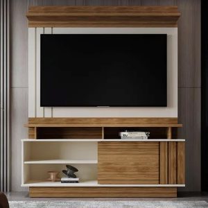 Home Goiás Larg. 1.50m Off/Amêndoa C/ Detalhe Ripado para TV até 55" - Mobler