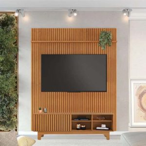 Rack Sereno Larg. 1.68m Cinamomo Ripado + Painel Riso Larg. 1.82m Cinamomo Ripado para TV até 65 - JCM