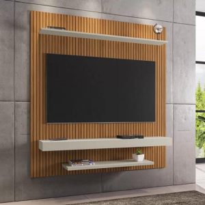 Painel Leme Larg. 1.50m Cinamomo/Ripado/Off White Impressão Ripada 3D para TV até 60" - Bechara
