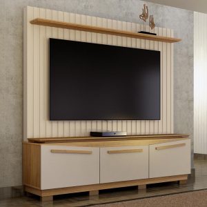 Home Montreal Larg. 1.74m Off/Cinamomo Painel Ripado para TV até 75" - Valdemoveis