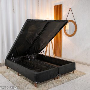 Box Baú Casal Bipartido Carioca Sued Preto138x188x40 Blindado - Bioflex