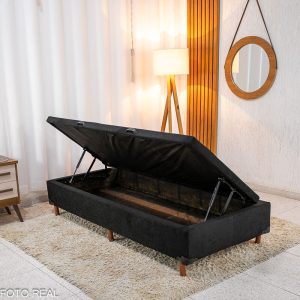 Box Baú Solteiro Carioca Sued Preto 88x188x42 Blindado - Bioflex